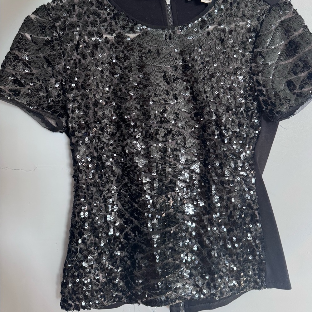 BCBGMaxAzria Black Sequin Blouse